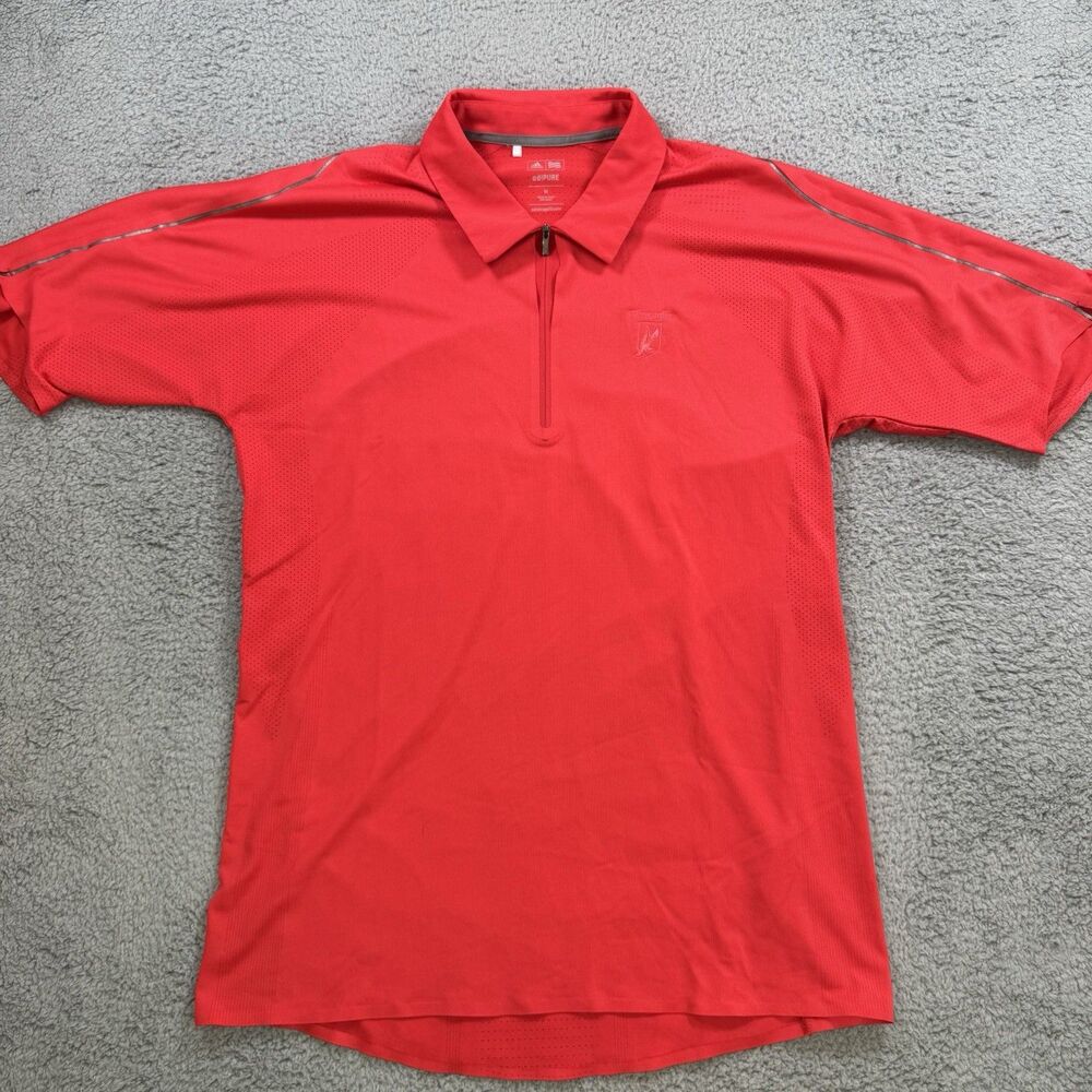 Adidas Polo Shirt Mens M Red Short Sleeve Climacool Quarter Zip Stretch‎ Golf